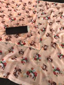 Vêtements pour femmes, tissu Georgette avec bordure en dentelle de perles et pièce assortie - Product Image 3
