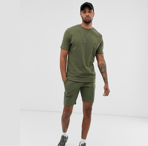 De alta calidad de la nueva llegada Camiseta verde del ejército costilla bajo entrenamiento de verano trajes pantalones cortos conjunto - Product Image 3