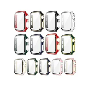 Casing Jam Tangan Pc Keras Lapis Mewah, Casing Pelindung Layar Kaca Tempered untuk Iwatch 44Mm 42Mm 40Mm 38Mm W26 + T500