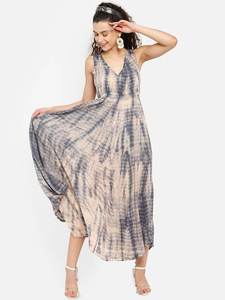 Vestido maxi de algodón 100% sin mangas de verano para mujer, cuello en V, tinte anudado, cintura Natural, ecológico, lavable para vacaciones en la playa - Product Image 4