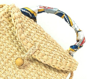 Nouveau Style Boho été eau jacinthe pailles sac fourre-tout en lin tissé à la main avec deux poignées de doublure en lin et fermeture de plage - Product Image 3
