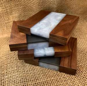 Authentic New Look Luxury Eco-Friendly Customizable 4-Piece <b>Epoxy</b> Resin Wood Tea Coffee Coasters Home Hotel Restaurant Tableware - Product Image 3