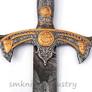 Epée de damas en acier inoxydable, belle épée à Double bord, bataille épée de chasse, prête à fourreau pour collectionneurs de l'étoile de l'ordinateur - Product Image 6