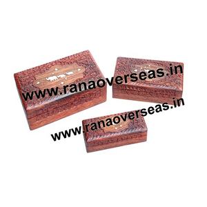 Boîte à bijoux en bois avec incrustation en laiton éléphant et Design sculpté à la main pour femmes et filles - Product Image 1