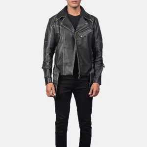 Motorcycle Stylish Workmanship Black Winter Genuine Men Leather Jacket With Customization