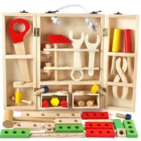 Colorido de simulación de madera DIY herramienta portátil caja de juguetes para niño mano juguete para los niños