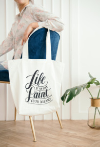 Leather Tag Embellished Black <b>Canvas</b> <b>Tote</b> <b>Bag</b> - Product Image 6