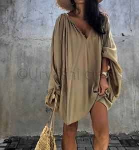 OEM, suministro de fábrica, Blusa de manga larga suelta, blusa lisa, camisa para mujer, Vestido corto informal - Product Image 4