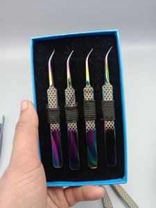 Pinzas de pestañas de acero inoxidable con logotipo personalizado, agarre de diamante de color multiplasma de punta recta curva J para pestañas de gran volumen - Product Image 5