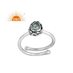 Oxidized 925 Sterling Silver Natural Blue Topaz Gemstone <b>Adjustable</b> <b>Ring</b> Jewelry For Women Gift For Her - Product Image 1