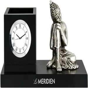 Orologio da tavolo decorativo con la statua di Dio Budhha orologio da tavolo con elegante bicchiere per la decorazione dell'home Office articolo regalo