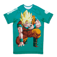 SAQIB&CO Rashguard Unisexe Bleu à Manches Courtes Imprimé par Sublimation Goku Séchage Rapide UPF50+ Anti-Bactérien Respirant Écologique
