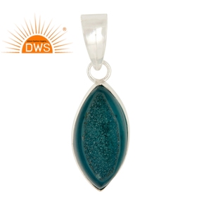 Colgante de Plata de Ley 925 con Gema Druzy Azul en Forma de Nanette, con Engaste de Bisel, Moderno, para Mujer, Ideal para Fiestas - Product Image 1
