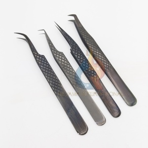 Pince à épiler d'extension de cils en acier inoxydable durable Plasma noir de haute qualité pointe incurvée de marque privée et pince à épiler à 90 degrés - Product Image 5