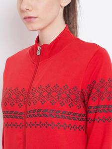 EVERGLOW-Sudadera Lisa para mujer, y bolsillos de manga larga, con cuello falso estampado y cierre de cremallera completo, Color Rojo - Product Image 3