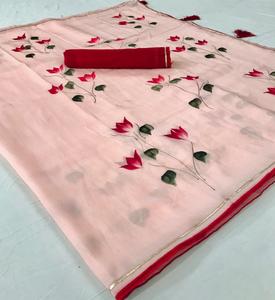 Hot Selling Soft Organza Silk Saree with <b>Beautiful</b> Latkans and Floral Print for Women with Low Price and High Quality Only - Product Image 3