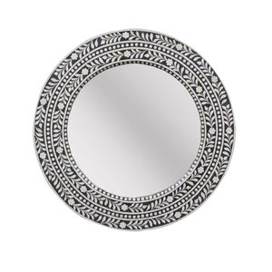 Miroir mural décoratif de design moderne en bois avec finition en incrustation d'os, de forme ronde, pour la décoration de salle de bain - Product Image 1