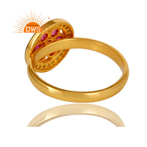 Anillo de cóctel de circonia roja y blanca, joyería brillante chapada en oro de 14k, proveedor de joyería - Product Image 3