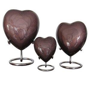 Radiance Ensemble de 3 urnes en forme de cœur de style américain pour adultes, en métal et en laiton, finition marron/argent, souvenirs de crémation pour les funérailles - Product Image 1