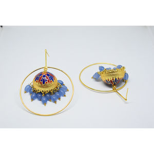 Partywear meenakari-pendientes largos de latón con acabado mate dorado, tradicional, hechos a mano, jhumka, para niñas y mujeres - Product Image 4