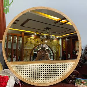 Espejo de pared con marco de madera redondo clásico, decoración colgante, decoración del hogar - Product Image 2