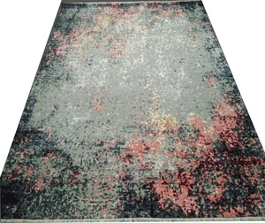 Tapis fait à la main indien de qualité dégradées, en laine et soie, abstrait et moderne, tissé, péruvien, livraison gratuite - Product Image 2
