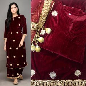 La plus attrayante rayonne soie Kurti & Palazzo avec Dupatta broderie travail à la mode prêt à porter indien filles costume de Surat - Product Image 2