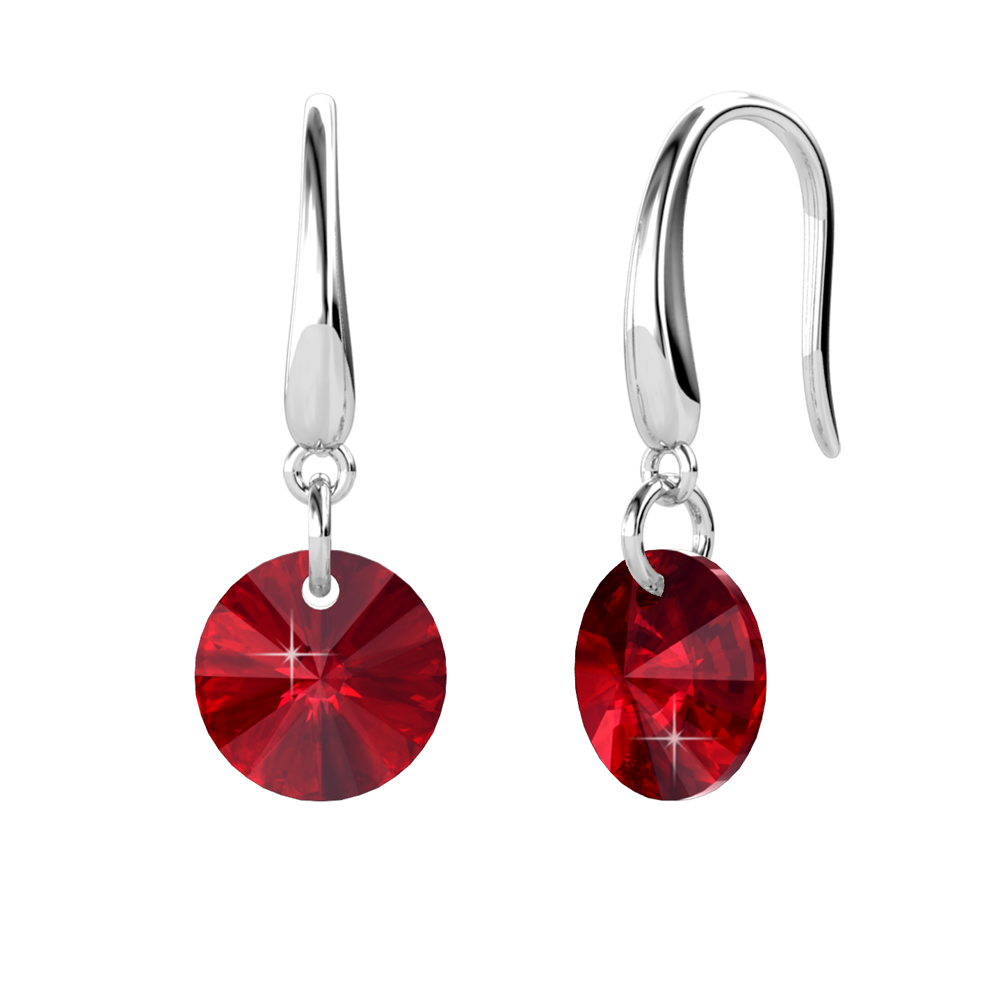 Brass With 18k White Gold Plated Earrings - Garnet Red
