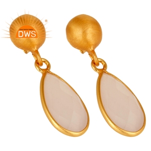 Boucles d'oreilles en calcédoine rose à facettes Fournisseur de pierres précieuses Lunette en argent plaqué or 24 carats Boucles d'oreilles Bijoux Collection classique - Product Image 2