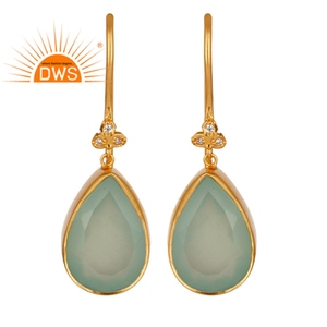 Magnifiques boucles d'oreilles pendantes en calcédoine aqua, plaquées or 14 carats, en argent sterling, tendance, pour mariage, fête, coffret cadeau - Product Image 1