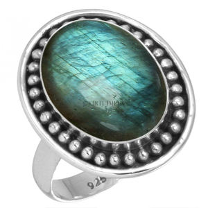 Anillos bohemios Vintage para mujer, diseños clásicos con superposición plateada, ropa de fiesta, forma ovalada, piedra preciosa labradorita, precio razonable - Product Image 1