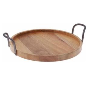 Plateau de service en bois de forme ronde avec poignées en métal pour hôtels, restaurants et maison, grossiste et fournisseur de Noël - Product Image 1