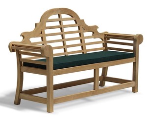 Traditional Wood Patio <b>Bench</b> with Green Cushion Outdoor Garden Furniture <b>2</b> <b>Seater</b> Durable Design - Product Image 3