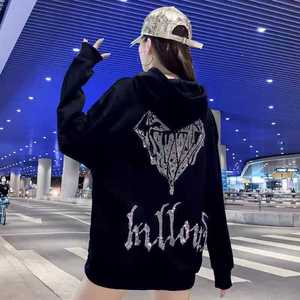 Sweat à capuche unisexe de qualité French Terry Bear Rhinestones 100% coton Streetwear réfléchissant pour femmes marque personnalisable pour le printemps - Product Image 4