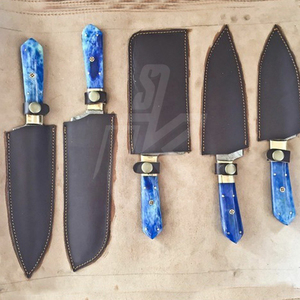 Ensemble de 6 couteaux de cuisine japonais en acier, damas VG10 chef désochage, couteaux utilitaires Santoku manche en bois - Product Image 6