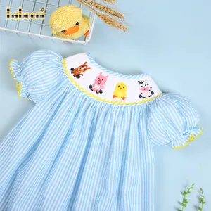 Smocked animal bishop dress for girl OEM ODM customized hand made embroidery wholesale smocked dresses - BB2588