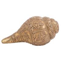 Conque Sacristale Shankh en Laiton Doré Moderne Faite à la Main, Sculpture Gravée de Divinités Hindoues, Pièce Décorative d'Exception, Cadeau