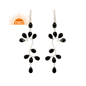Boucles d'oreilles en pierres précieuses d'onyx noir naturel, bijou fait à la main en argent massif 925 - Product Image 1