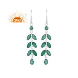 925 fin argent Sterling naturel vert Onyx pierre précieuse feuille conception balancent boucle d'oreille pour les femmes fabricant de bijoux - Product Image 1