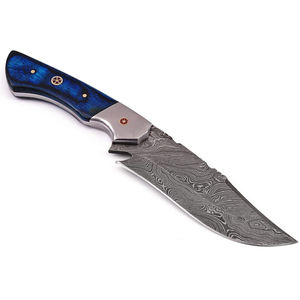 Cuchillo de caza de acero de Damasco hecho a mano personalizado, cuchillo Bowie con mango de madera dura exótico, cuchillo de caza para acampar con Funda de cuero - Product Image 1