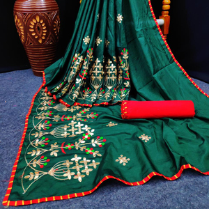 Look à la mode Festival porter Dola soie broderie travail Saree avec chemisier pièce femmes indiennes portent pas cher bas prix en gros Apparelgarment - Product Image 1