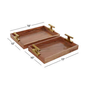 Bois d'acacia Carré Plateau de Service avec poignée en métal En Gros Plateau En Bois Plateau de Service Pour La Maison D'hôtel Et de Restaurant écologique - Product Image 3