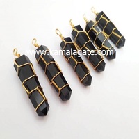 Collar con Colgante de Cristal Dorado Curativo, Gema de Turmalina Negra de Doble Punta, Piedra Semipreciosa Natural Ecológica, a la Moda
