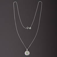 Pendentif disque uni en argent sterling 925 rhodié avec diopside vert chromé, chaîne de 18 pouces, collier, bijoux fins, cadeau