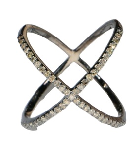 Anillo cruzado de Plata de Ley 925 unisex, de diamante natural piedra preciosa, joyería fina hecha a mano - Product Image 2