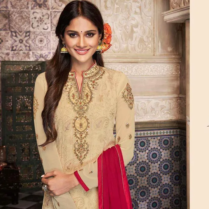 Mais perseguido casual wear estilo patiyala salwar bege cor sazonal dupatta suit nova coleção o trabalho do bordado das senhoras Indianas