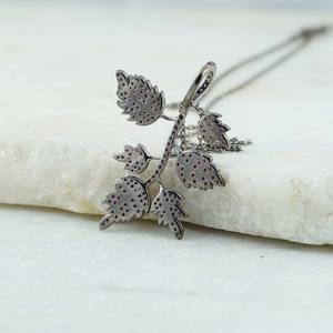 Natural <b>Ruby</b> Gemstone Oxidized 925 Silver Leaf Shape Handmade Pendant Chain <b>Necklace</b> Fine Jewelry Wholesale - Product Image 4