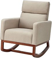 Fauteuil moderne à dossier haut, siège confortable en tissu, siège rembourré à bascule pour salon avec base en bois
