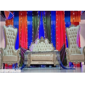 Royal White Silver Wedding Throne Sofa Set Vintage Bride Groom Wedding Stage Loveseat Splendid High Throne Wedding Stage Sofa - Product Image 1