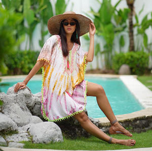 Caftán corto bordado informal de rayón, ropa para mujer - Product Image 1